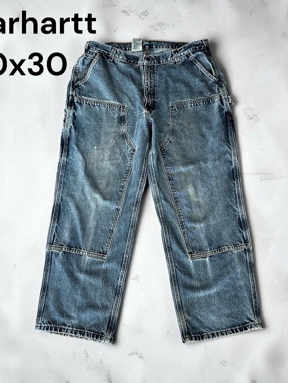 Carhartt Double-Front Denim Work Dungaree Men's Jeans Waist 40x30 Blue